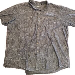 SOLARIS Men's Short Sleeve Button Down Cotton Gray Shirt 4XT Geometric